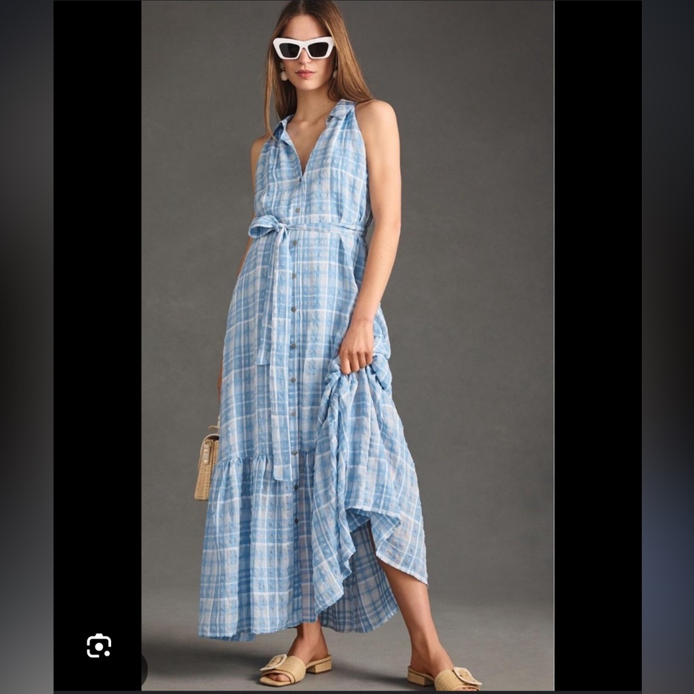 Anthropologie Sleeveless Buttondown Shirt Dress in Blue Size M